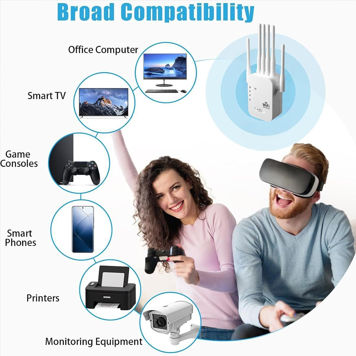 Wi-Fi 6 Extender/Repeater Dualband-WLAN-Verstärker mit 6 Antennen, 1200 Mbit/s, WLAN-Signalverstärker für Heimbüro, kompatibel mit Wi-Fi 6, Plug-and-Play-Einrichtung