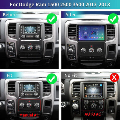 Android 13 Car Stereo for Dodge RAM (2013–2019) – 9" Touchscreen, Built-in CarPlay & Android Auto, 2GB+32GB, 12-LED Backup Camera, Black Frame (Manual A/C Version)