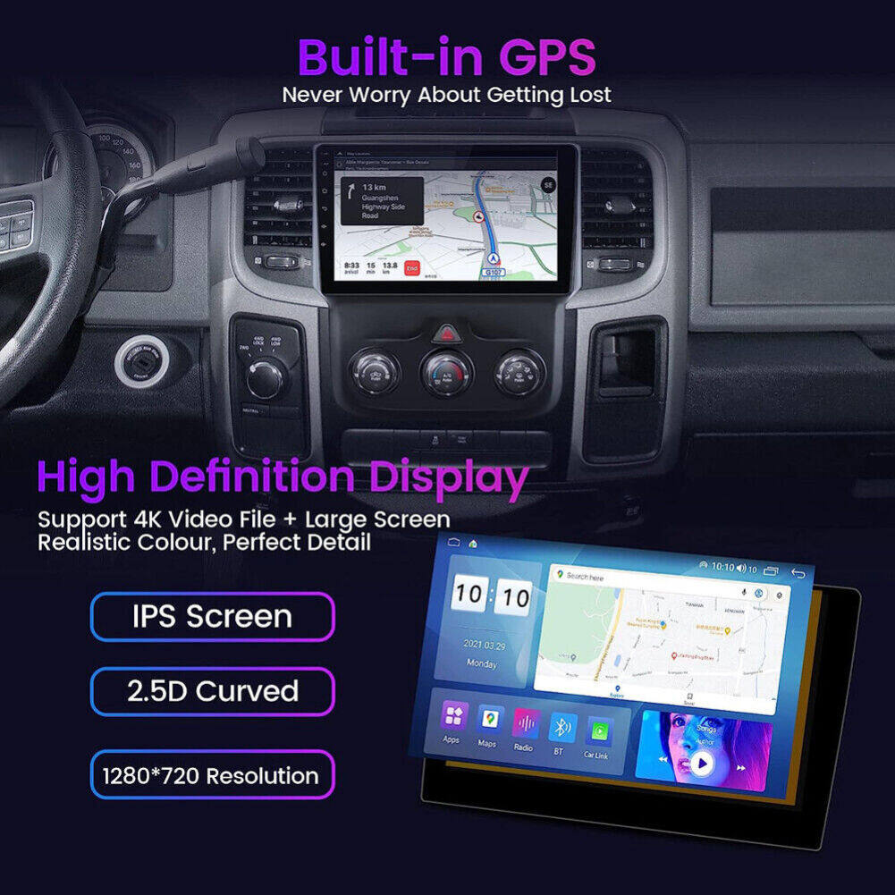 Android 13 Car Stereo for Dodge RAM (2013–2019) – 9" Touchscreen, Built-in CarPlay & Android Auto, 2GB+32GB, 12-LED Backup Camera, Black Frame (Manual A/C Version)