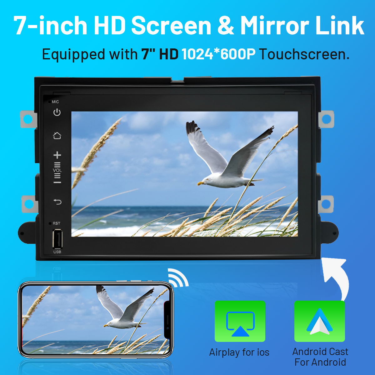 Android 13 Car Stereo for Ford F250 (2004–2014) – 7" Touchscreen, Built-in CarPlay & Android Auto, 2GB+32GB, Bluetooth, AHD Backup Camera Support