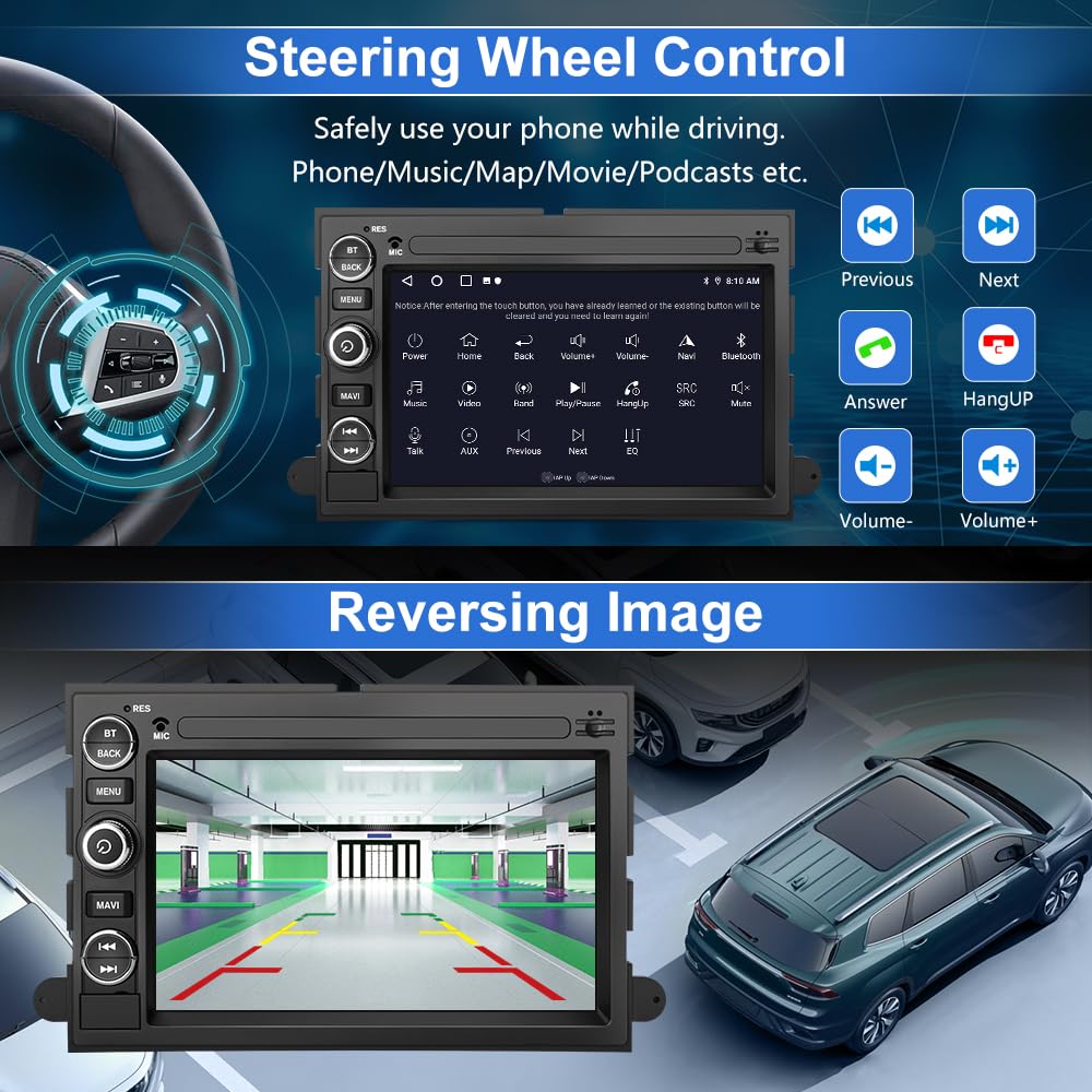 Android 13 Car Radio (2G+32G) Compatible for Ford F150 F250 F350 Fusion Edge Explorer Taurus Freestar, Car Stereo Audio with Wireless CarPlay/Android Auto SWC GPS WiFi Bluetooth FM RDS DSP