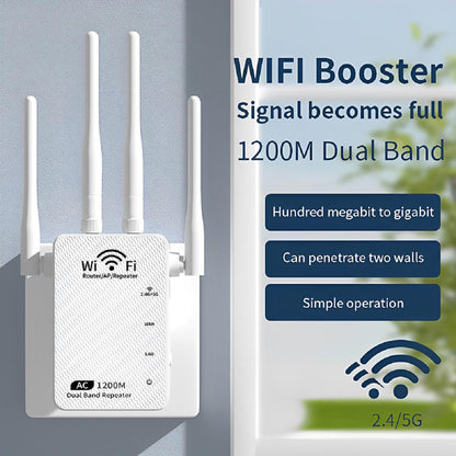 1200 Mbit/s BHP 5G High-Speed-Repeater, Signalverstärker, WLAN-Booster, Dualband-WLAN-Netzwerk, Vierdraht-Repeater, UK-Spezifikation, Weiß