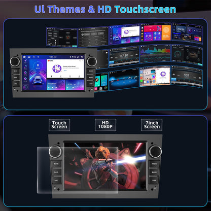 Android 13 Car Stereo for Opel/Vauxhall Astra Corsa (6-Button, Black) – 7" Touchscreen with Built-in Wireless CarPlay & Android Auto, 2+32GB, AHD Backup Camera & Microphone