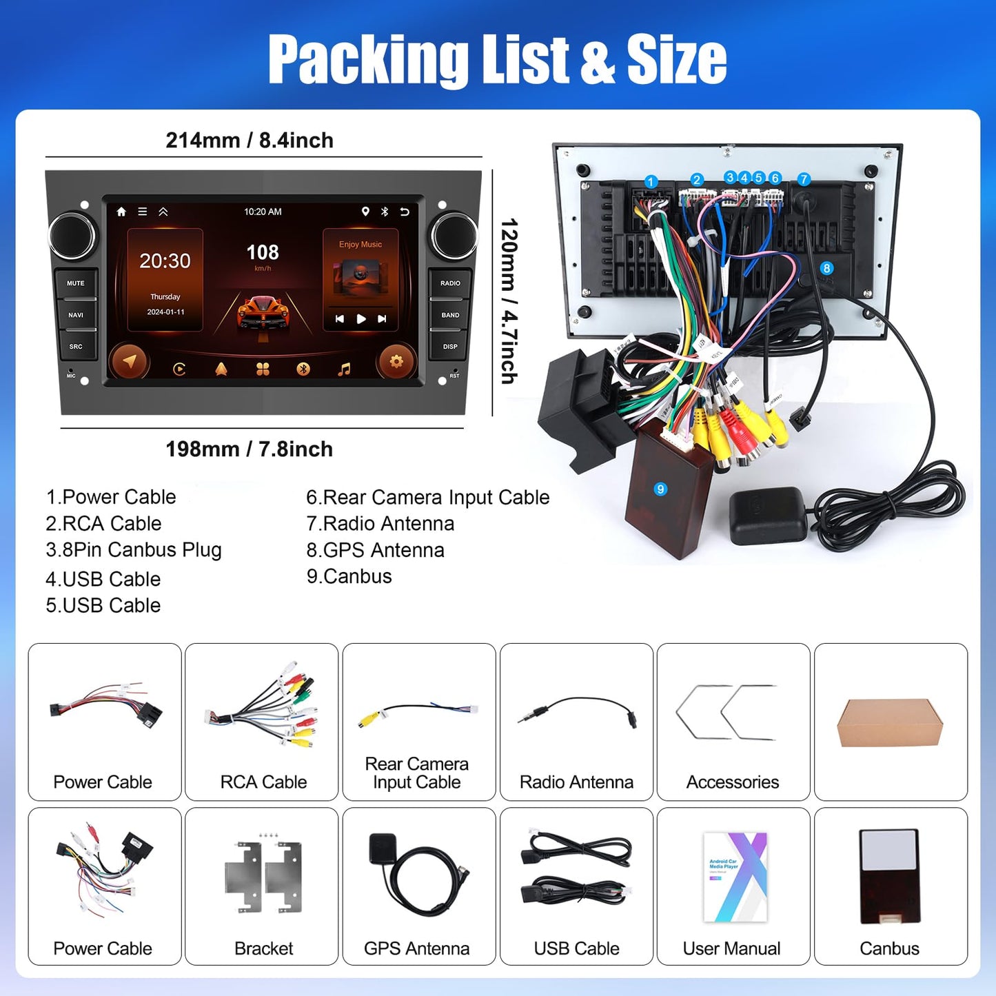 Android 13 Car Stereo for Opel/Vauxhall Astra Corsa (6-Button, Black) – 7" Touchscreen with Built-in Wireless CarPlay & Android Auto, 2+32GB, AHD Backup Camera & Microphone