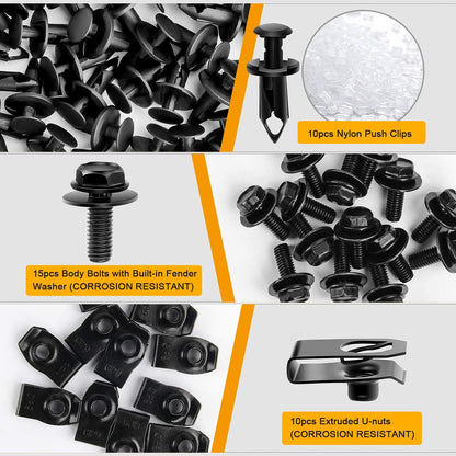 35pcs Engine Under Cover Splash Shield Guard Bumper Body Bolts & U-nut Clip Fastener
