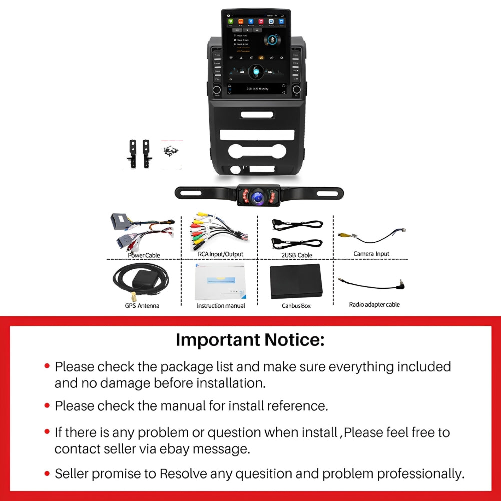 Android 13 Car Stereo for Ford F-150 2009–2014 – 9.7" Touch Screen, Wireless CarPlay & Android Auto, 2+32GB, Wide License Plate Camera