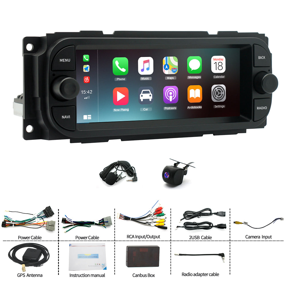 CarPlay Android 13 Car Stereo Radio GPS WiFi BT 2+32GB Compatible for Cherokee Wrangler Chrysler
