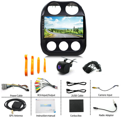 Android 13 Car Stereo for Jeep Compass (2009–2016) – 10" Touchscreen, Built-in CarPlay & Android Auto, 2GB+32GB, AHD Backup Camera, Microphone & Installation Tools Included