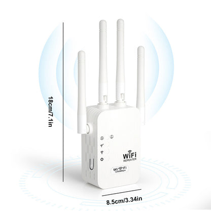 WiFi Extender, WiFi Booster 6X Stronger 1200Mbps WiFi 2.4 & 5Ghz Dual Band (9000 Sq.ft), WiFi Signal Strong Permeability 35 Devices 4 Modes 1-Tap Setting, 4 Antenna 360° Full Coverage, Support Ethernet Port US Plug