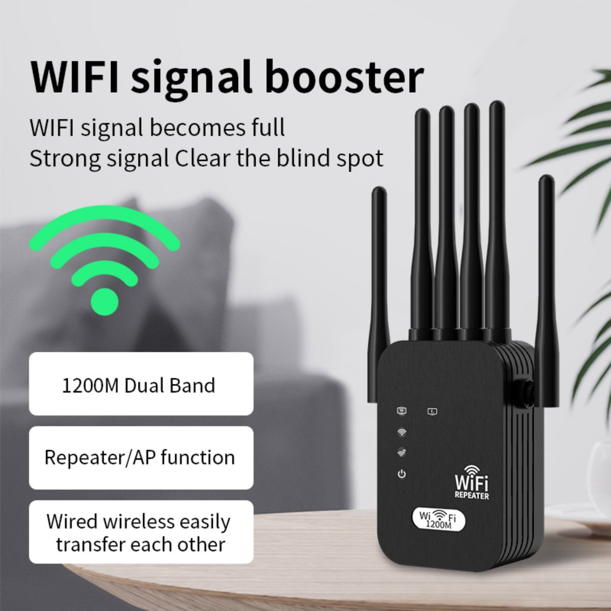 Wi-Fi 6 Extender/Repeater Dualband-WLAN-Verstärker mit 6 Antennen, 1200 Mbit/s, WLAN-Signalverstärker für Heimbüro, kompatibel mit Wi-Fi 6, Plug-and-Play-Einrichtung