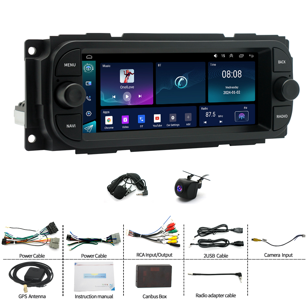 CarPlay Android 13 Car Stereo Radio GPS WiFi BT 2+32GB Compatible for Cherokee Wrangler Chrysler