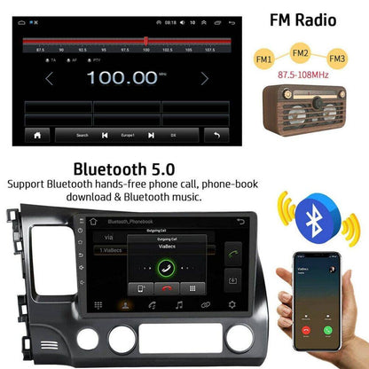 Android 13 Car Stereo for Honda Civic (2006–2011) – 10" Touchscreen, CarPlay & Android Auto, 2+32GB, 12-LED Backup Camera, Left-Hand Drive Compatible