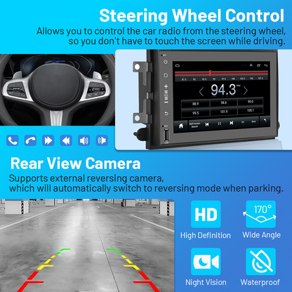 Android 13 Car Stereo for Ford F250 (2004–2014) – 7" Touchscreen, Built-in CarPlay & Android Auto, 2GB+32GB, Bluetooth, AHD Backup Camera Support