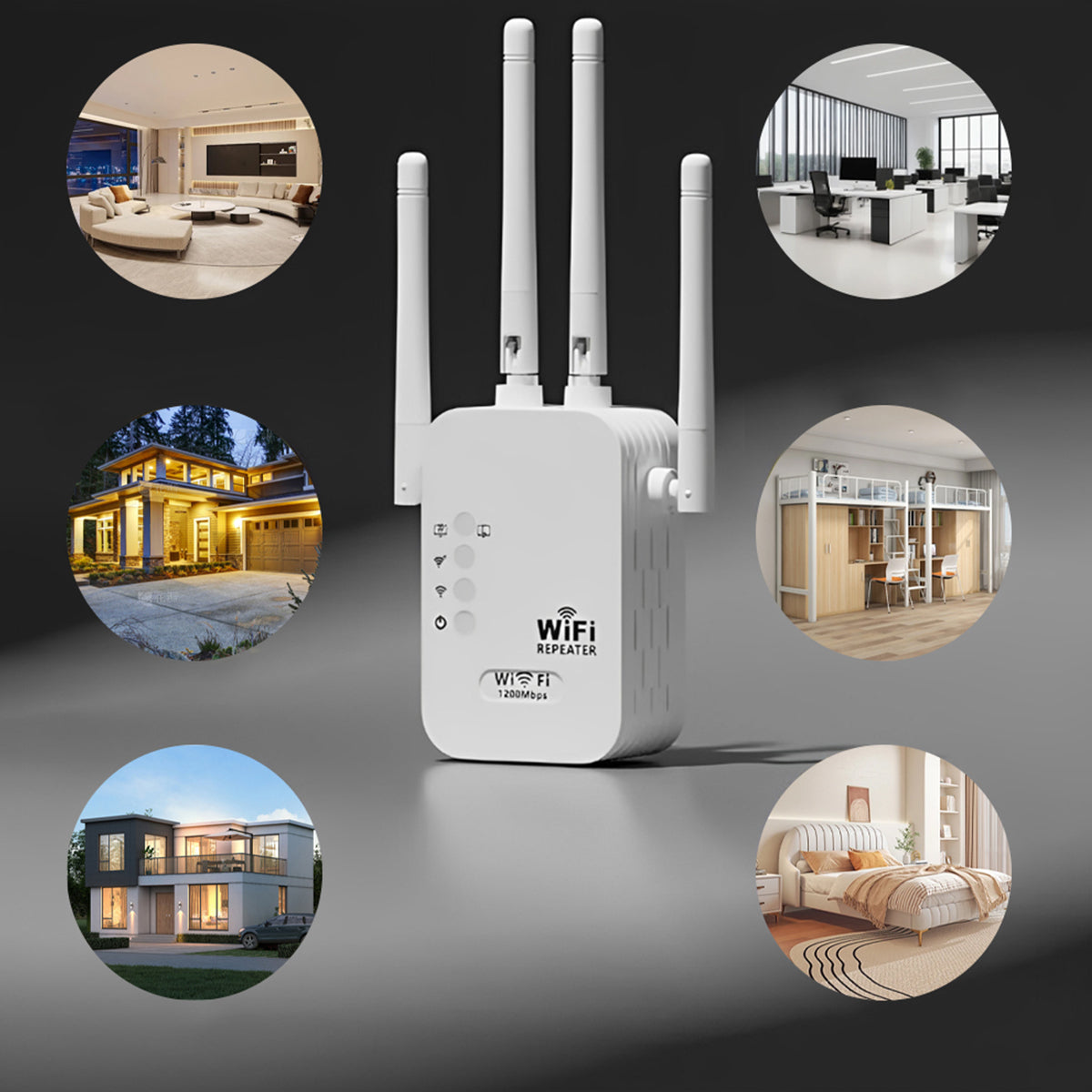 WiFi Extender, WiFi Booster 6X Stronger 1200Mbps WiFi 2.4 & 5Ghz Dual Band (9000 Sq.ft), WiFi Signal Strong Permeability 35 Devices 4 Modes 1-Tap Setting, 4 Antenna 360° Full Coverage, Support Ethernet Port US Plug