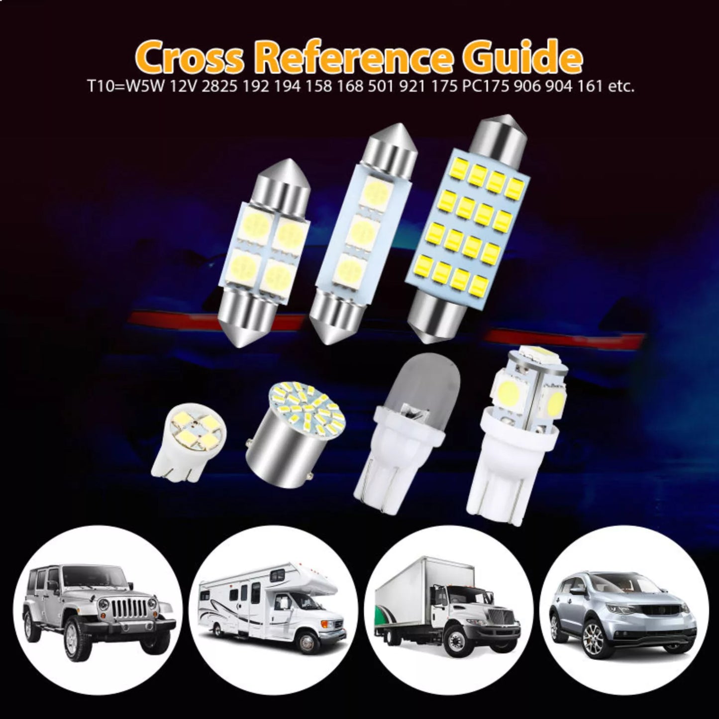 42PCS Car Interior Combo LED Map Dome Door Trunk License Plate Light Bulbs White