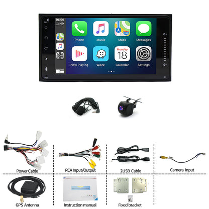 CarPlay & Android Auto Car Stereo for Toyota Universal (Fits Corolla) – 7" Dual Touchscreen, Android 13, 2+32GB, AHD Backup Camera & Microphone