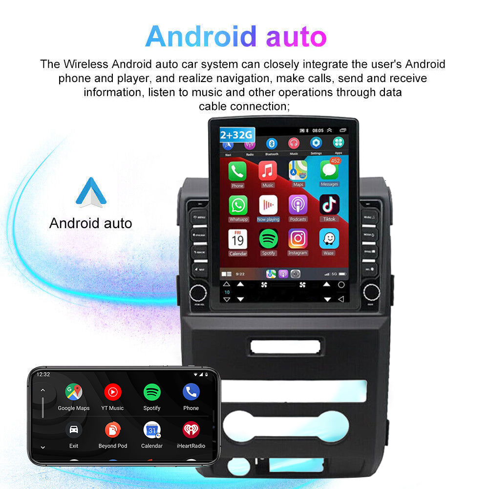 Android 13 Car Stereo for Ford F-150 2009–2014 – 9.7" Touch Screen, Wireless CarPlay & Android Auto, 2+32GB, Wide License Plate Camera