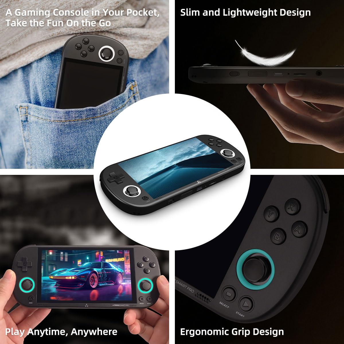 𝗧𝗿𝗶𝗺𝘂𝗶 Smart Pro Retro Game Console 4.96-Inches 720x1280 IPS Screen Built-in 256G TF Card Video Gaming Consoles 5000mAh Lithium Battery Supports Multiple Simulators Casual Game Console