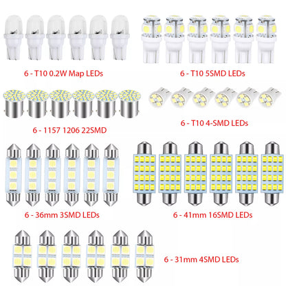 42PCS Car Interior Combo LED Map Dome Door Trunk License Plate Light Bulbs White
