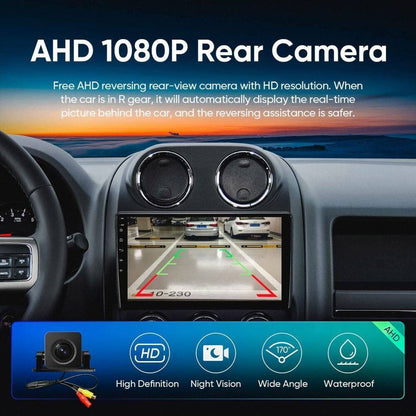 Android 13 Car Stereo for Jeep Compass (2009–2016) – 10" Touchscreen, Built-in CarPlay & Android Auto, 2GB+32GB, AHD Backup Camera, Microphone & Installation Tools Included