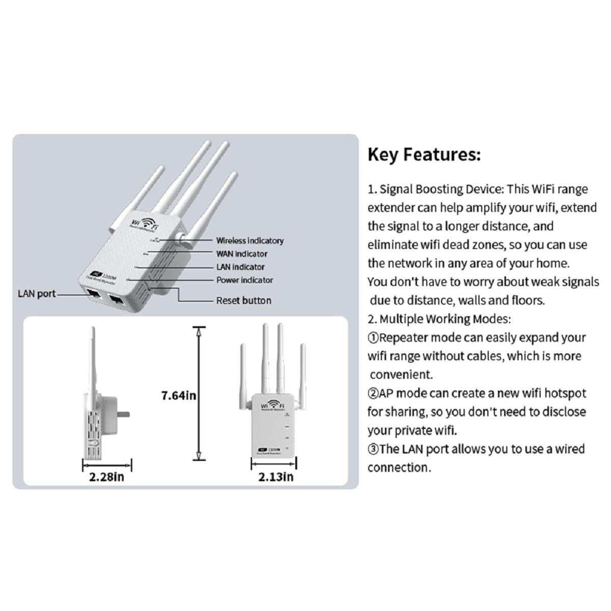 1200 Mbit/s BHP 5G High-Speed-Repeater, Signalverstärker, WLAN-Booster, Dualband-WLAN-Netzwerk, Vierdraht-Repeater, UK-Spezifikation, Weiß