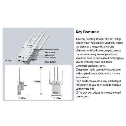 1200 Mbit/s BHP 5G High-Speed-Repeater, Signalverstärker, WLAN-Booster, Dualband-WLAN-Netzwerk, Vierdraht-Repeater, UK-Spezifikation, Weiß
