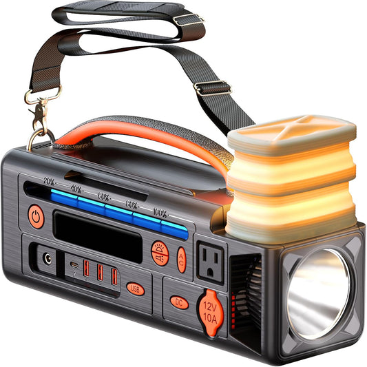 Portable Power Station 300W, 296Wh Solar Generator with 100W USB-C In/Output, Night Light & LED Flashlight, Compact Camping Battery with Strap for Outdoor CPAP Home Backup Emergency