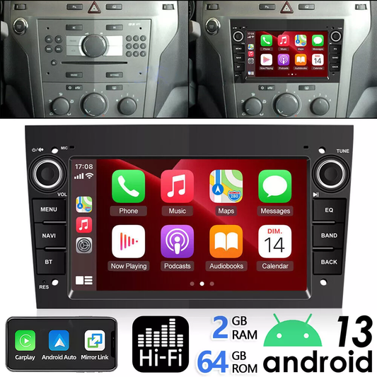 Android 13 Car Stereo for Opel/Vauxhall Astra Corsa (6-Button, Black) – 7" Touchscreen with Built-in Wireless CarPlay & Android Auto, 2+32GB, AHD Backup Camera & Microphone