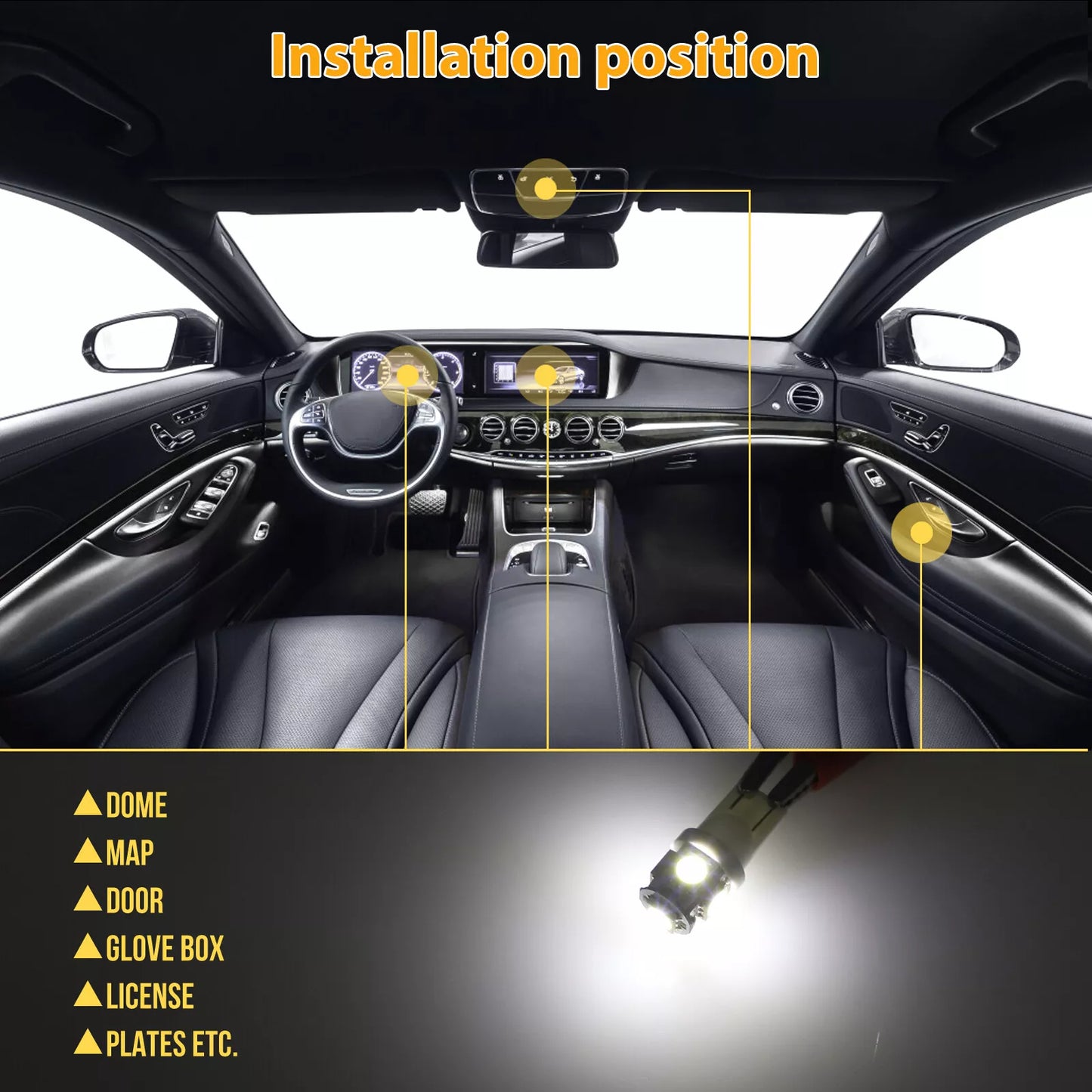 42PCS Car Interior Combo LED Map Dome Door Trunk License Plate Light Bulbs White
