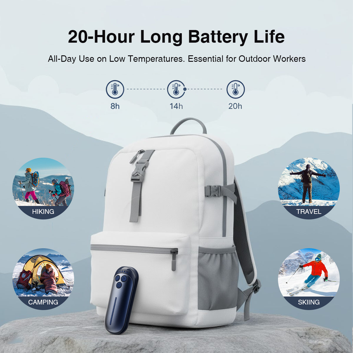 Elektrischer Handwärmer im 2er-Pack, 5 Heizstufen + Taschenlampe, tragbar für Taschenhandschuhe, Geschenkidee zu Weihnachten, Winter-Must-have, Outdoor, für Damen und Herren