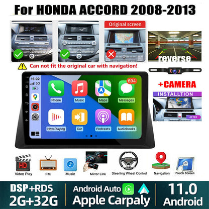 Android 13 Car Stereo for Honda Accord (2008–2013) – 10" Touchscreen, Built-in CarPlay & Android Auto, 2+32GB, Short License Plate Backup Camera