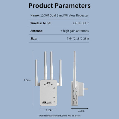 1200 Mbit/s BHP 5G High-Speed-Repeater, Signalverstärker, WLAN-Booster, Dualband-WLAN-Netzwerk, Vierdraht-Repeater, UK-Spezifikation, Weiß