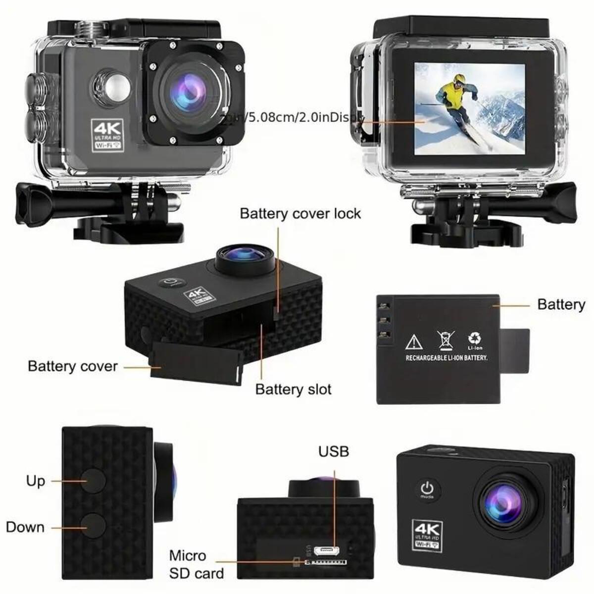 4K Action Camera 1080P/30FPS WiFi 2.0" 170D Underwater Waterproof Helmet Video Recording Camera Sports Cameras Outdoor Mini Cam
