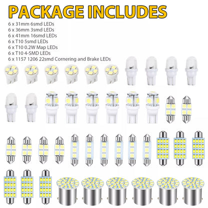 42PCS Car Interior Combo LED Map Dome Door Trunk License Plate Light Bulbs White
