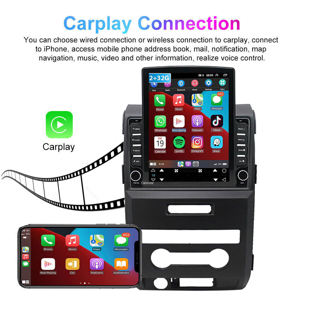 Android 13 Car Stereo for Ford F-150 2009–2014 – 9.7" Touch Screen, Wireless CarPlay & Android Auto, 2+32GB, Wide License Plate Camera