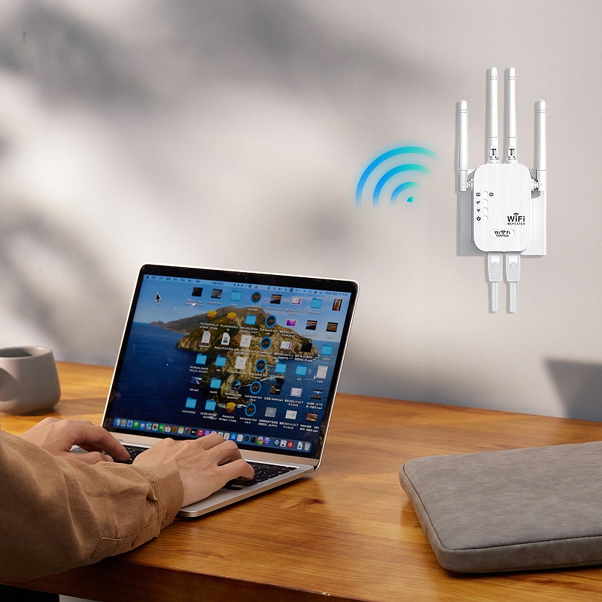 WiFi Extender, WiFi Booster 6X Stronger 1200Mbps WiFi 2.4 & 5Ghz Dual Band (9000 Sq.ft), WiFi Signal Strong Permeability 35 Devices 4 Modes 1-Tap Setting, 4 Antenna 360° Full Coverage, Support Ethernet Port US Plug