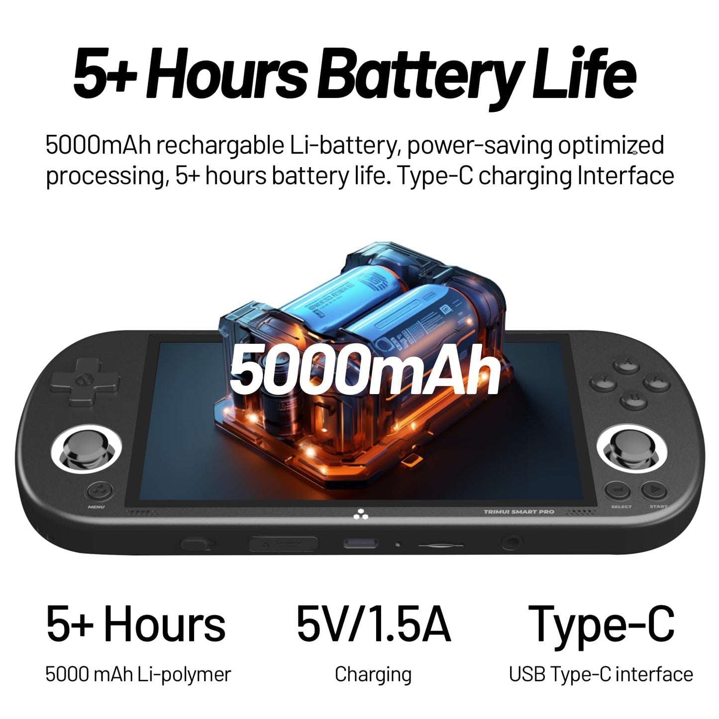 𝗧𝗿𝗶𝗺𝘂𝗶 Smart Pro Retro Game Console 4.96-Inches 720x1280 IPS Screen Built-in 256G TF Card Video Gaming Consoles 5000mAh Lithium Battery Supports Multiple Simulators Casual Game Console