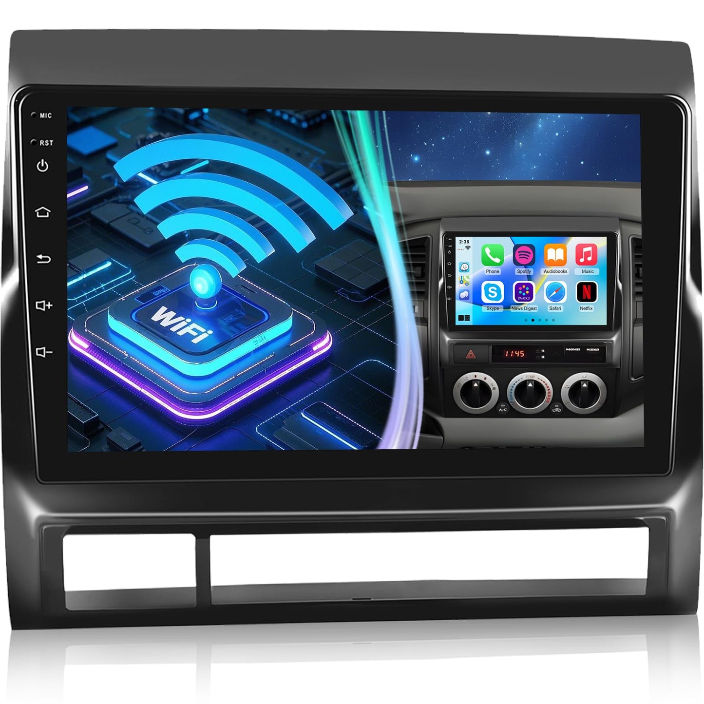 Android 13 Car Stereo for 2005–2013 Toyota Tacoma – 9" Touchscreen with Wireless CarPlay, Android Auto, 2+32GB, AHD Backup Camera & Microphone