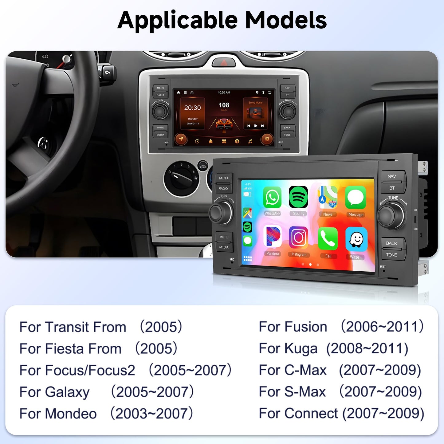 7inch Car Stereo Radio Car-play GPS Navi Compatible for Ford Transit Mk7Android 13