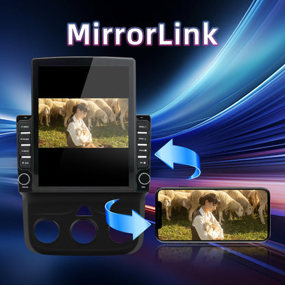 Android 13 Vertical 9.7" Car Stereo for Dodge RAM 2013–2019 – Wireless CarPlay & Android Auto, 2+32GB, AHD 12-LED Backup Camera, Manual AC Controls, Black Frame