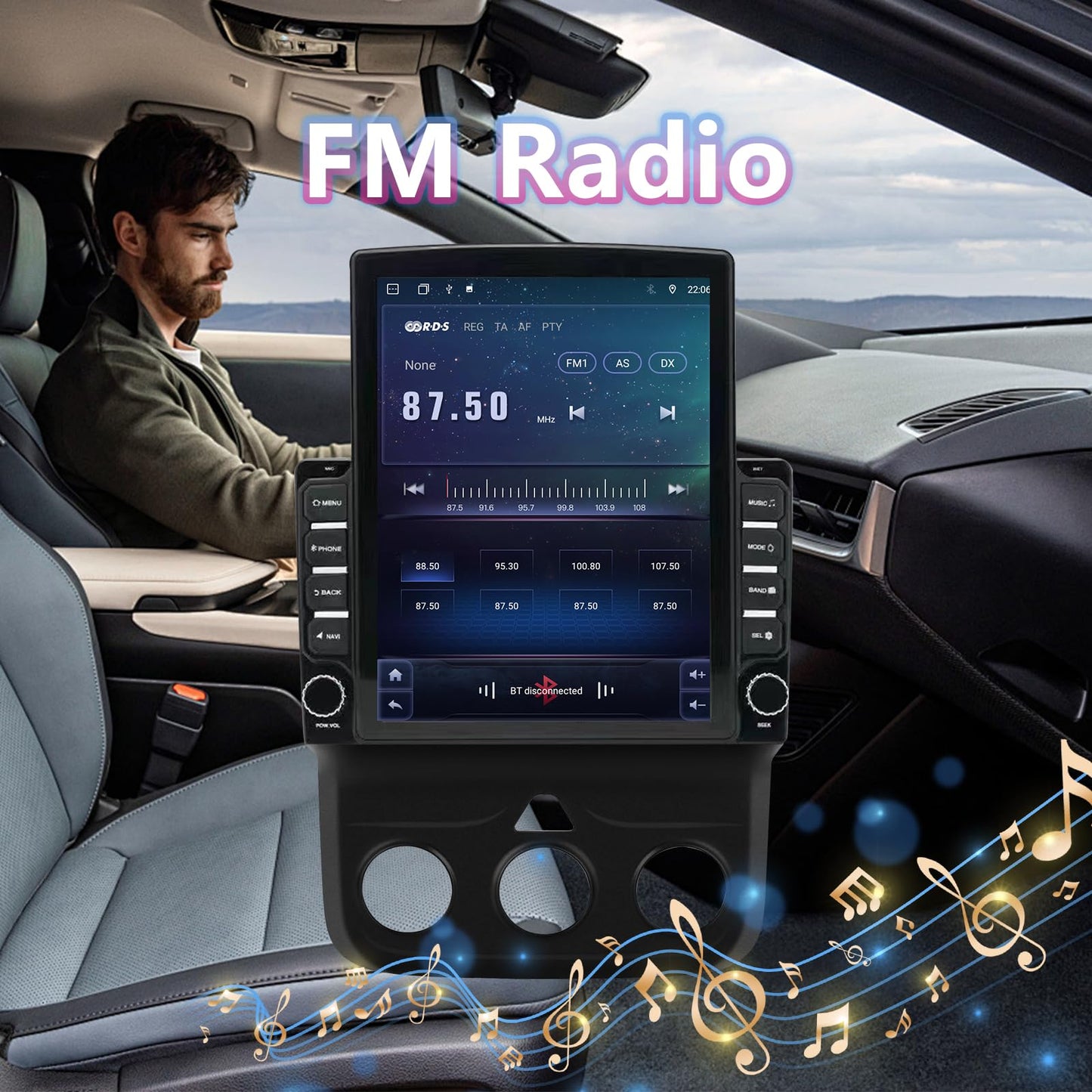 Android 13 Vertical 9.7" Car Stereo for Dodge RAM 2013–2019 – Wireless CarPlay & Android Auto, 2+32GB, AHD 12-LED Backup Camera, Manual AC Controls, Black Frame