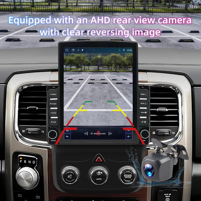 Android 13 Vertical 9.7" Car Stereo for Dodge RAM 2013–2019 – Wireless CarPlay & Android Auto, 2+32GB, AHD 12-LED Backup Camera, Manual AC Controls, Black Frame