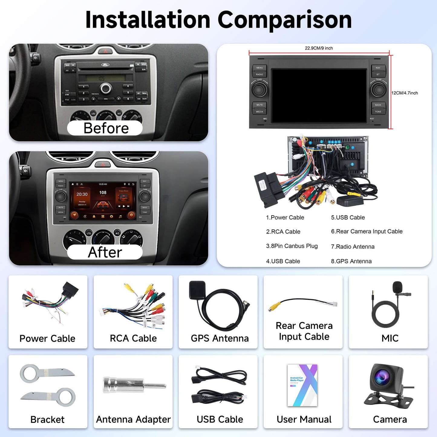 7inch Car Stereo Radio Car-play GPS Navi Compatible for Ford Transit Mk7Android 13