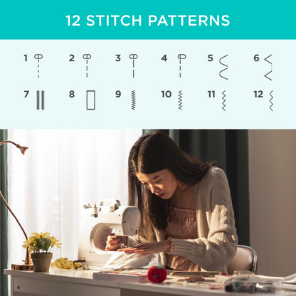 Portable Sewing Machine – Lightweight, 12 Built-in Stitches, 2-Speed with Foot Pedal, Built-in Light & Storage Drawer