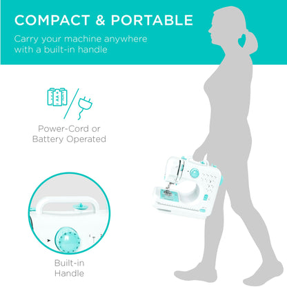 Portable Sewing Machine – Lightweight, 12 Built-in Stitches, 2-Speed with Foot Pedal, Built-in Light & Storage Drawer