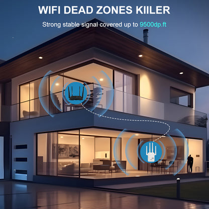 WiFi Extender, WiFi Booster 6X Stronger 1200Mbps WiFi 2.4 & 5Ghz Dual Band (9000 Sq.ft), WiFi Signal Strong Permeability 35 Devices 4 Modes 1-Tap Setting, 4 Antenna 360° Full Coverage, Support Ethernet Port US Plug