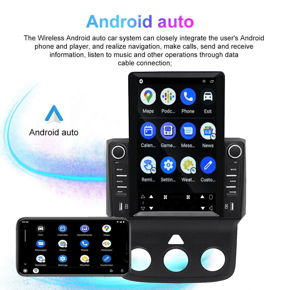 Android 13 Vertical 9.7" Car Stereo for Dodge RAM 2013–2019 – Wireless CarPlay & Android Auto, 2+32GB, AHD 12-LED Backup Camera, Manual AC Controls, Black Frame