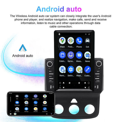 Android 13 Vertical 9.7" Car Stereo for Dodge RAM 2013–2019 – Wireless CarPlay & Android Auto, 2+32GB, AHD 12-LED Backup Camera, Manual AC Controls, Black Frame