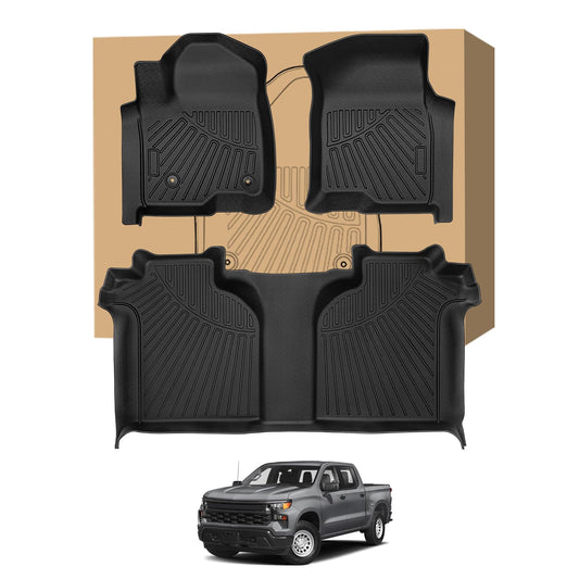Car Floor Mats for 2019-2024 Chevrolet Silverado 1500/GMC Sierra 1500 2020-2024 Chevy Silverado/GMC Sierra 2500HD/3500HD Crew Cab Laser Cut Custom Fit TPE All Weather Truck Floor Mats Floor Liners
