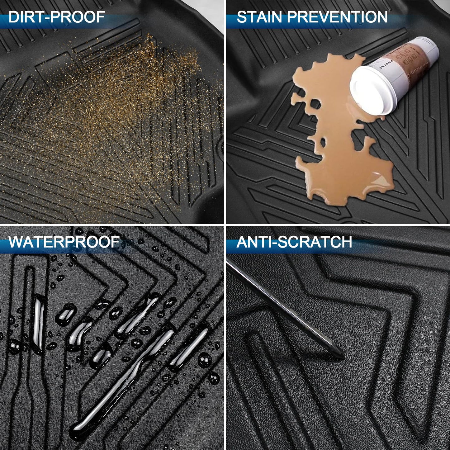 Car Floor Mats for 2019-2024 Chevrolet Silverado 1500/GMC Sierra 1500 2020-2024 Chevy Silverado/GMC Sierra 2500HD/3500HD Crew Cab Laser Cut Custom Fit TPE All Weather Truck Floor Mats Floor Liners